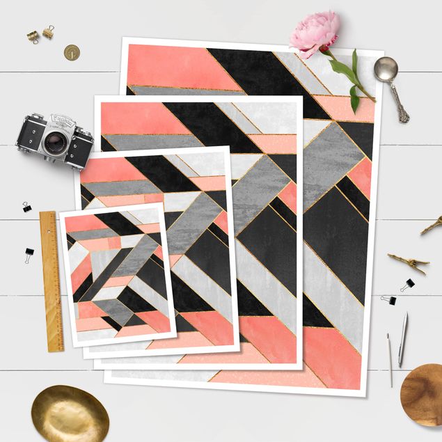 Poster print Geometry Pink And Gold