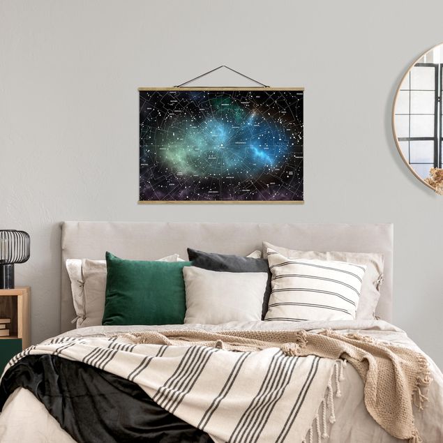 Framed world map Stellar Constellation Map Galactic Nebula