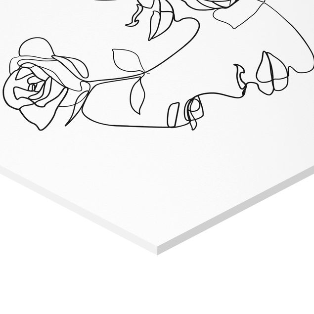 Prints Line Art Faces Women Roses Black And White