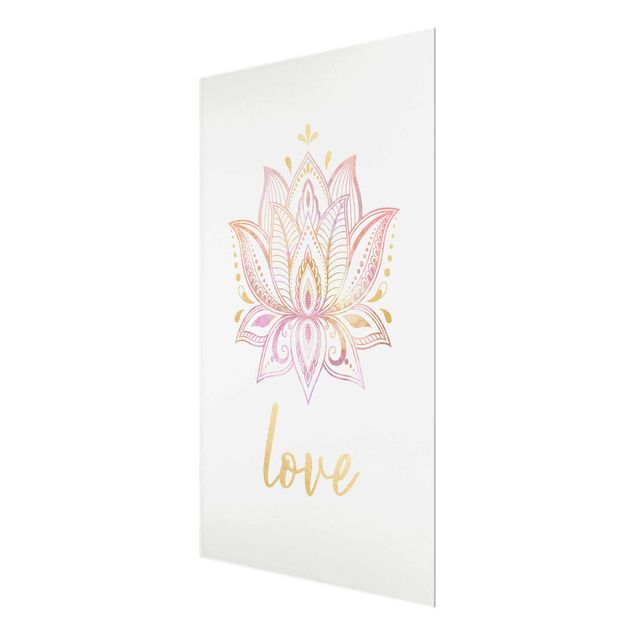 Glas Magnettafel Lotus Illustration Love Gold Light Pink