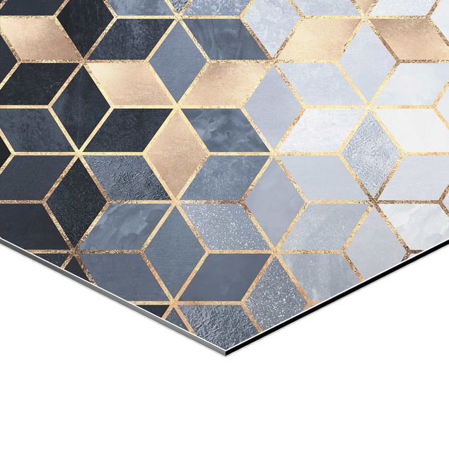 Elisabeth Fredriksson poster Blue White Golden Hexagons Set