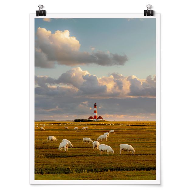 Animal canvas North Sea Lighthouse With Flock Of Sheep