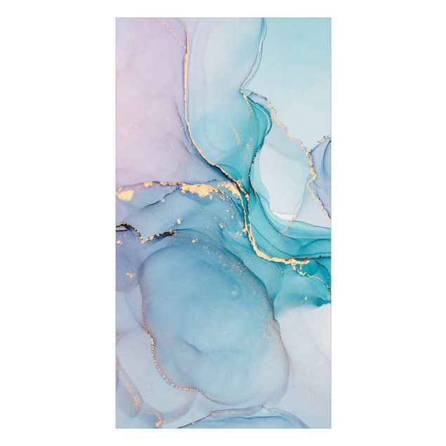 Shower wall cladding - Watercolour Pastel Turquoise With Gold