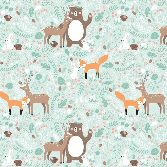 Adhesive films for furniture table Kids Pattern Forest Friends With Forest Animals