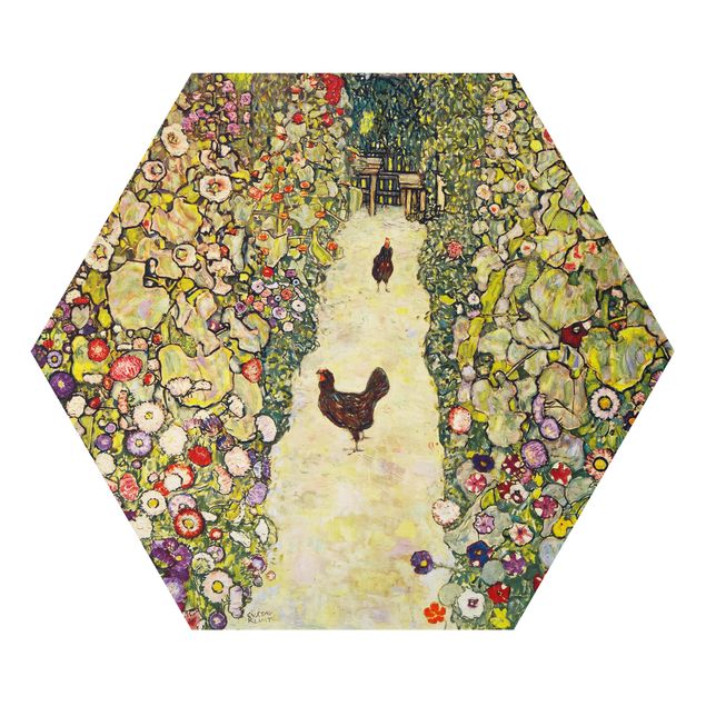 Prints floral Gustav Klimt - Garden Path with Hens