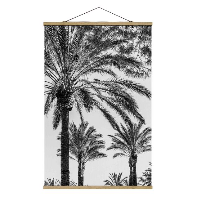 Flower print Palm Trees At Sunset Black And White
