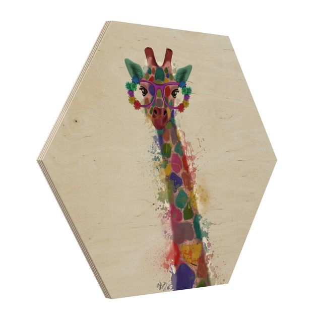 Wooden hexagon - Rainbow Splash Giraffe