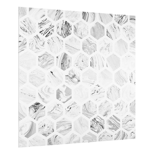 Stone splashback kitchen Marble Hexagons In Greyscales
