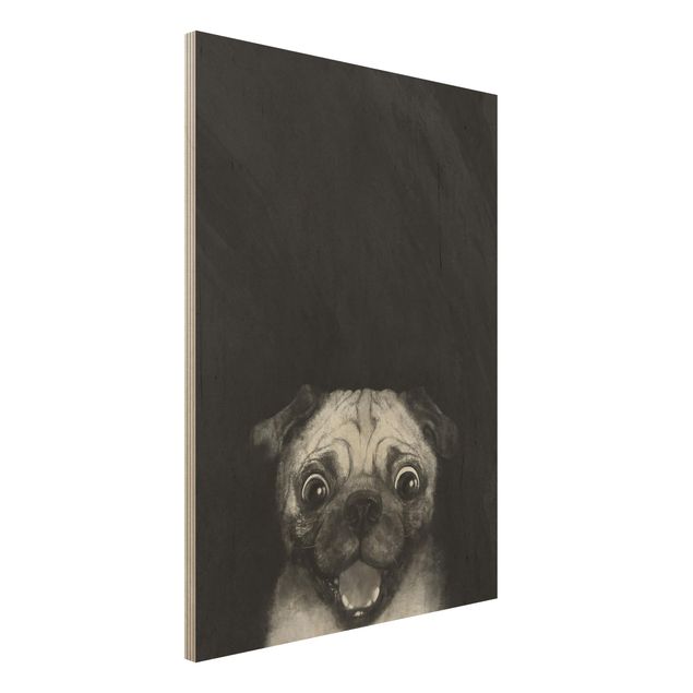 Kitchen Illustration Dog Pug Painting On Black And White