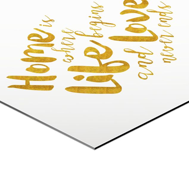 Hexagon photo prints Home Is Where Life Begins Gold
