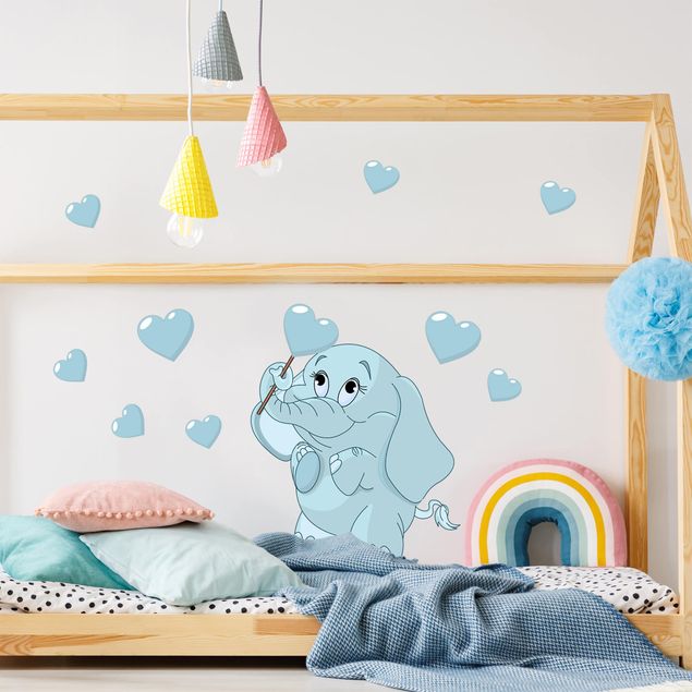 Wall stickers elefant Baby Elephant With Blue Hearts