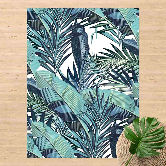 outdoor mat Turquoise Leaves Jungle Pattern