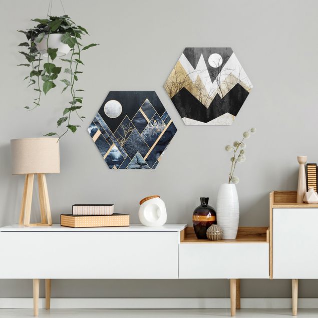 Art posters Golden Moon And Geometric Mountains