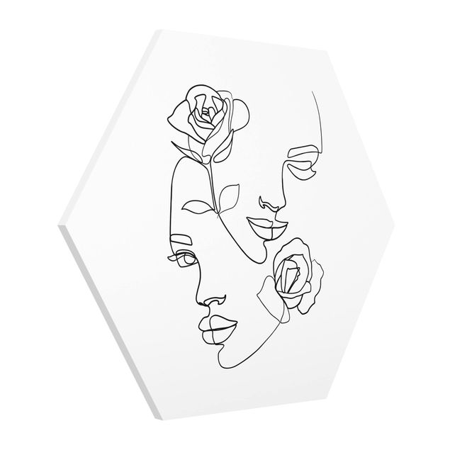 Prints floral Line Art Faces Women Roses Black And White
