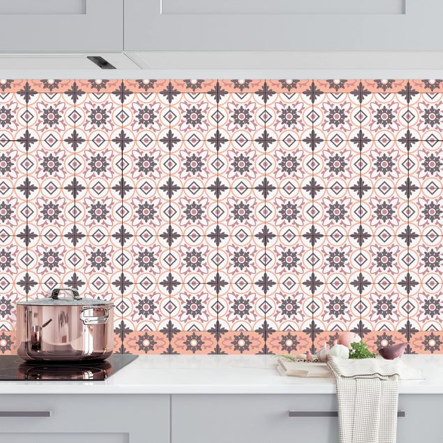 Kitchen Geometrical Tile Mix Flower Orange