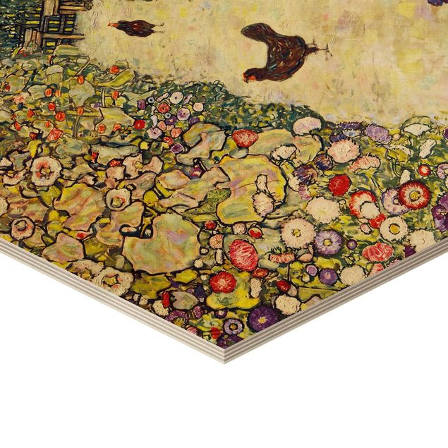 Prints on wood Gustav Klimt - Garden Path with Hens