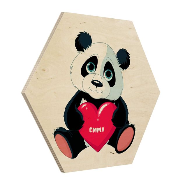 Wood prints Panda With Heart