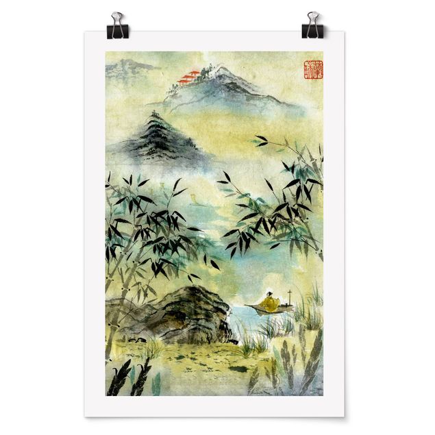Prints trees Japanese Watercolour Drawing Bamboo Forest