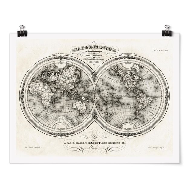 Framed world map World Map - French Map Of The Cap Region Of 1848