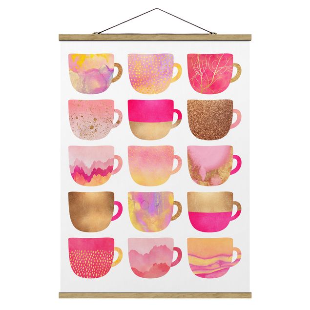 Prints coffee Golden Mugs With Light Pink