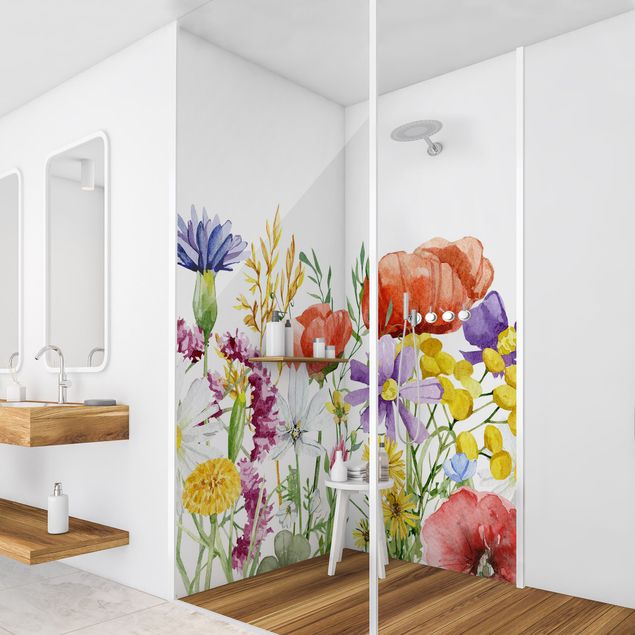 Shower wall panels Watercolour Flowers