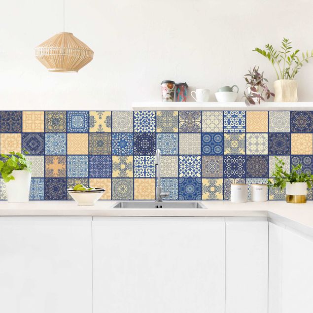 Self adhesive film Sunny Mediterranian Tiles With Blue Joints