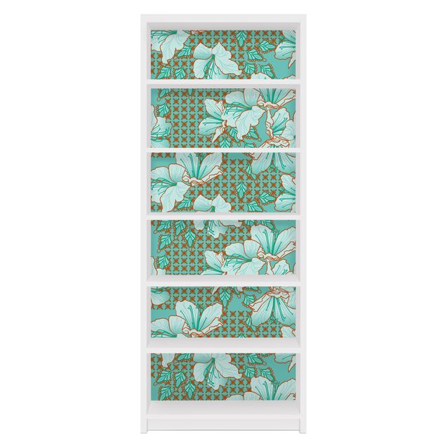 Adhesive films tiles Oriental Flower Pattern
