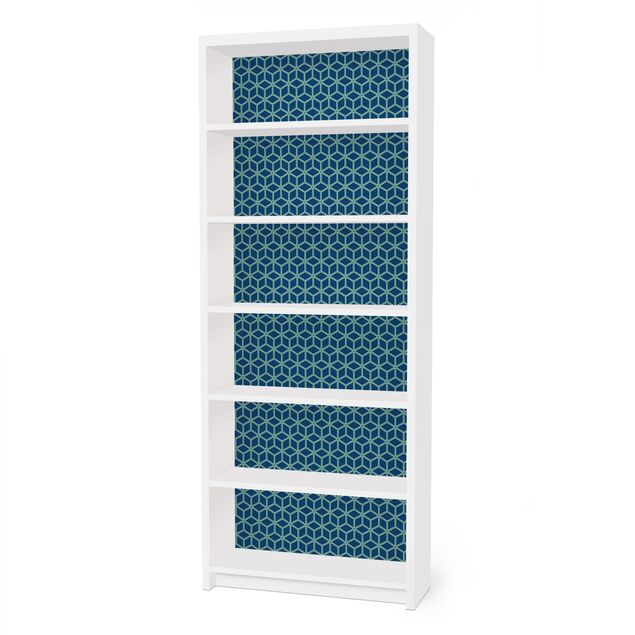 Furniture self adhesive vinyl Cube pattern Blue