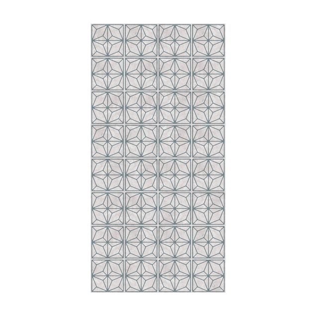 tile effect rug Tile Pattern Star Geometry Grey Blue