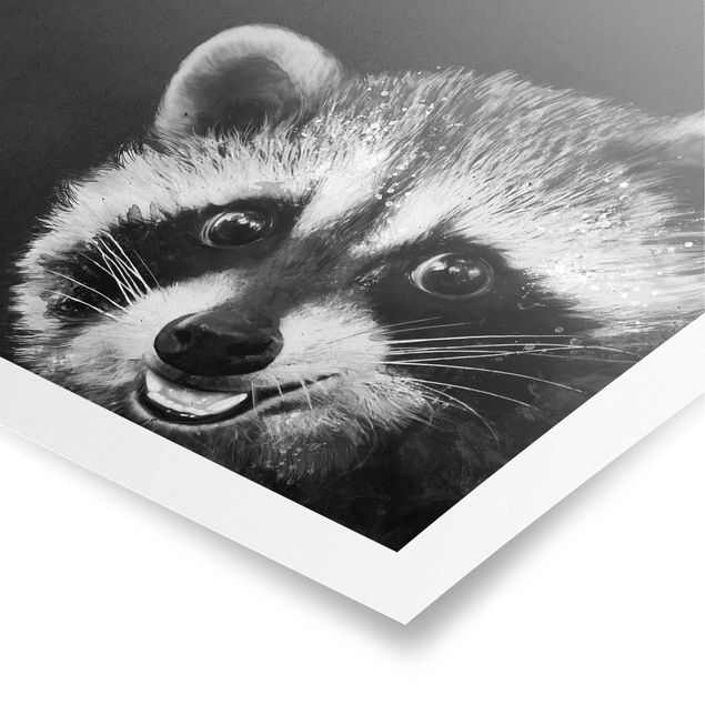 Animal wall art Illustration Racoon Black And White Painting