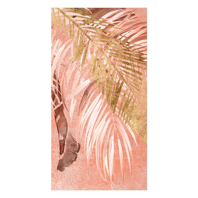 Shower wall cladding - Palm Fronds In Pink And Gold II