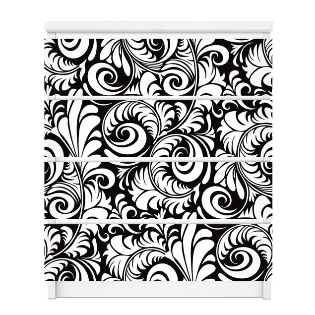 Adhesive films black Black And White Leaves Pattern
