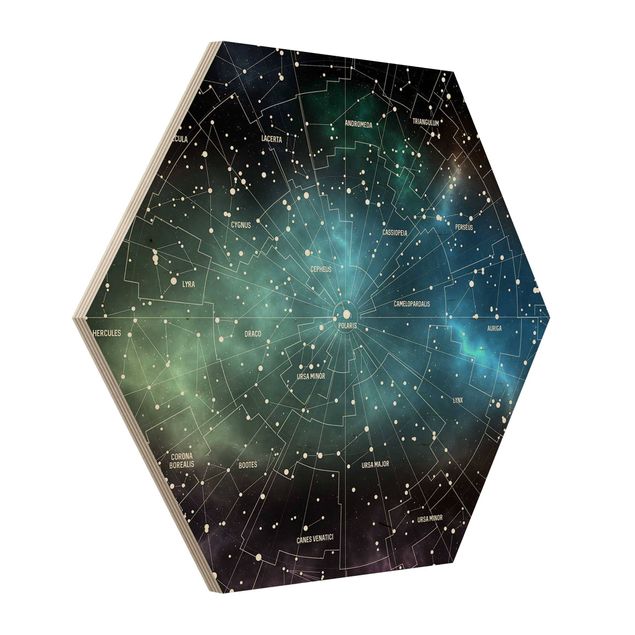 Prints on wood Stellar Constellation Map Galactic Nebula