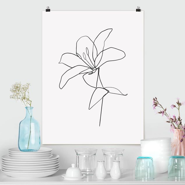 Kitchen Line Art Flower Black White