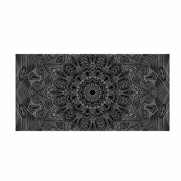 modern area rugs Mandala Star Pattern Silver Black
