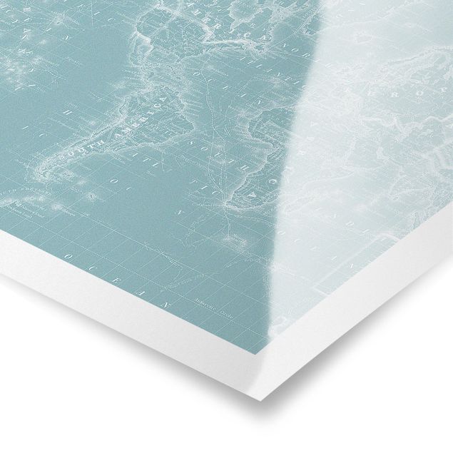 Prints World Map In Ice Blue