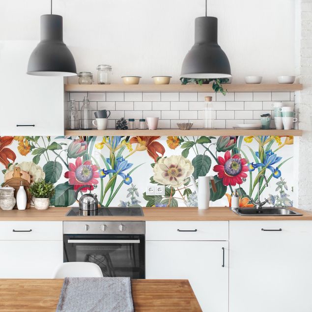 Kitchen splashback patterns Colourful Magnificent Flowers