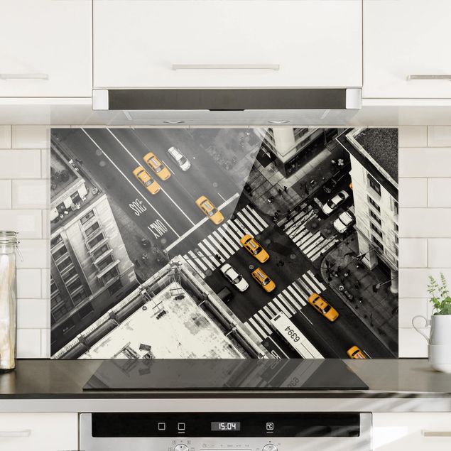 Glass splashback kitchen architecture and skylines New York City Cabs