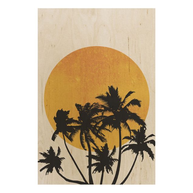 Wood prints flower Palm Trees In Front Of Golden Sun