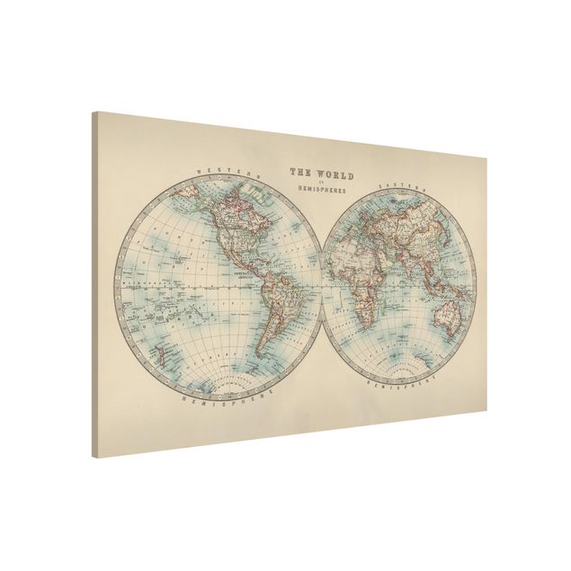 Kitchen Vintage World Map The Two Hemispheres