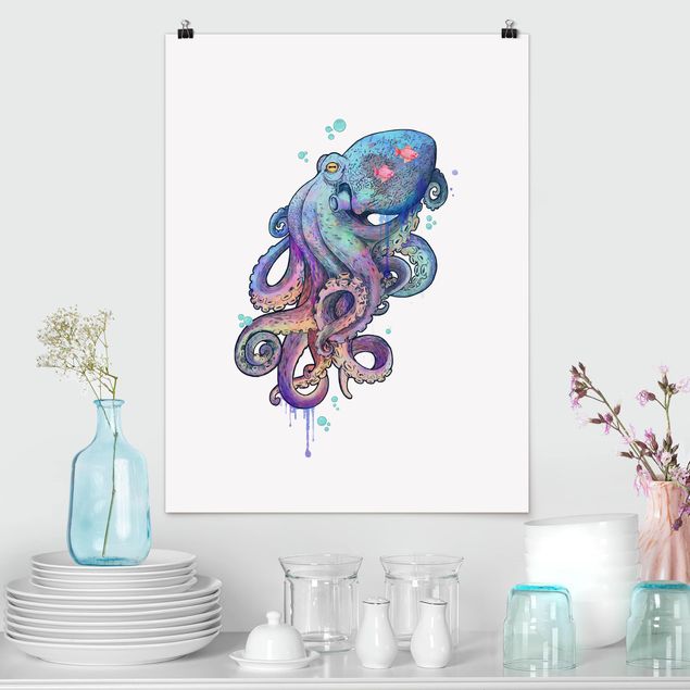 Kitchen Illustration Octopus Violet Turquoise Painting