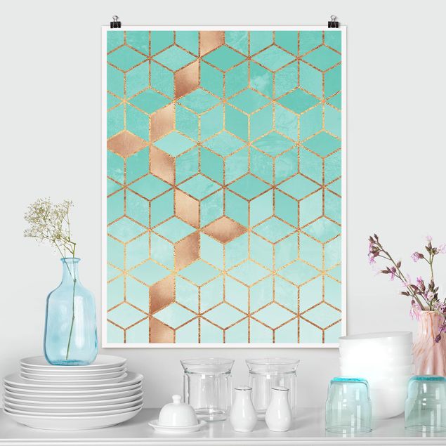 Art posters Turquoise White Golden Geometry