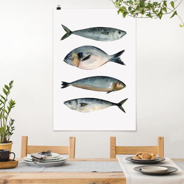 Kitchen Four Fish In Watercolour II