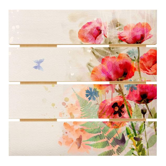 Prints on wood Watercolour Flowers Poppy