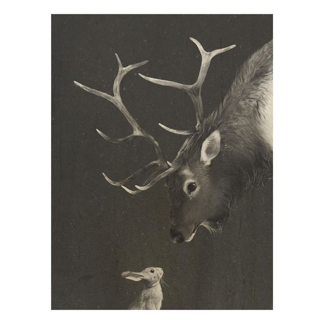 Laura Graves Art Illustration Deer And Rabbit Black And White Drawing