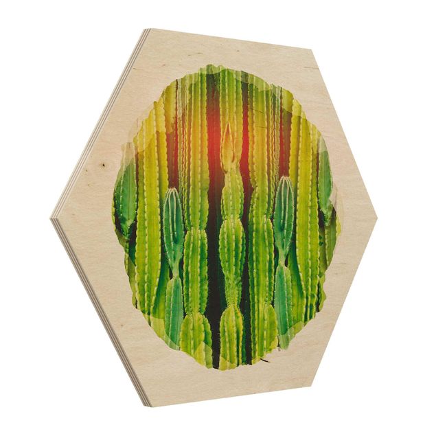Prints on wood WaterColours - Cactus Wall