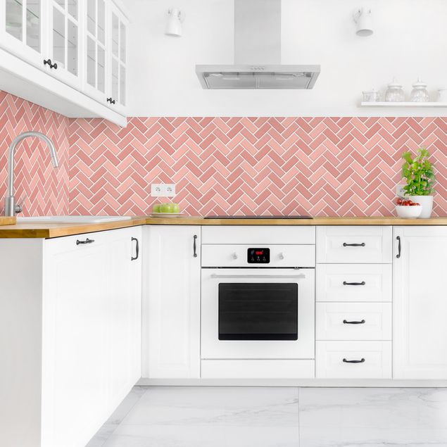 Kitchen splashback tiles Fish Bone Tiles - Antique Pink
