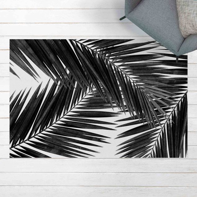 Outdoor rugs View Through Palm Leaves Black And White