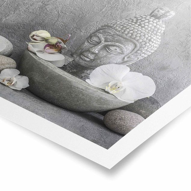 Modern art prints Zen Buddha, Orchid And Stone