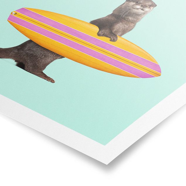 Beach canvas art Otter With Surfboard